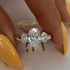 3-Stone Oval Cut Diamond Wedding Ring for Women 925 Silver Fine Jewelry