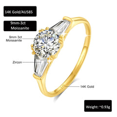 14k Gold AU585 Ring Engagement Moissanite Diamond 1ct 2ct 3ct Round cut