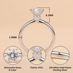 1CT Moissanite Solitaire Ring 925 Sterling Silver Lab Diamond Engagement Rings