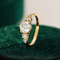 24K real gold ring moissanite women's fashion versatile ring Round cut