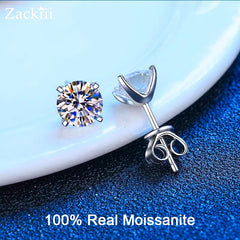 Real 0.4-4 Carat Moissanite Stud Earrings for Women Men Solid Round
