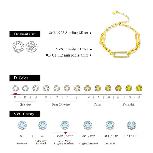 925 Sterling Silver Moissanite Bracelet Gold Bracelets for Women