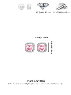 S925 Sterling Silver Moissanite Square Pave Stud Earrings Radiant