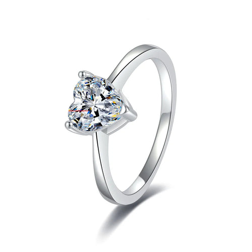 1/2/4CT Heart Cut Moissanite Engagement Ring with Certificate 925 Sterling Silver
