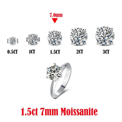 Sterling Silver 0.5-3 Carat 8.0mm D Color Moissanite Ring  Round For Women