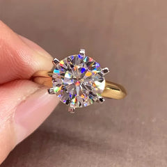 3ct Diamond925 Yellow Gold Moissanite  Round Ring Engagement Wedding