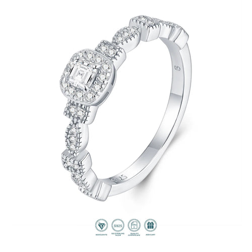 S925 Sterling Silver Cushion Cut Moissanite Ring for Women