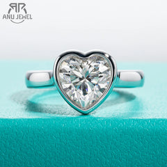 3ct Heart Cut D Color Moissanite Engagement Bezel Ring