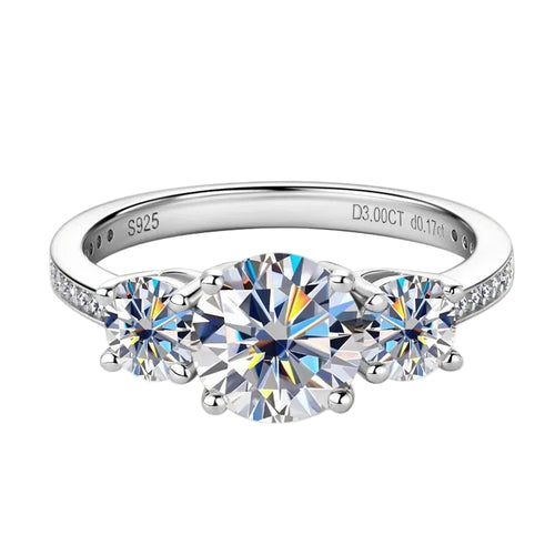 IOGOU Luxury Three Stone Engagement Wedding Ring Round cut