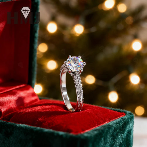 Moissanite Wedding Ring Round Brilliant Cut 925 Silver Engagement Ring Sparkling Bridal Jewelry for Women Christmas and Easter