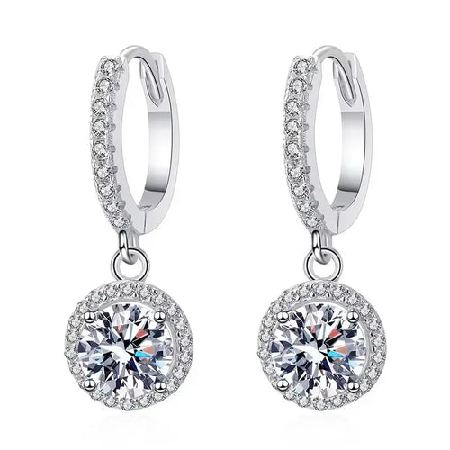 925 Sterling Silver 1 Carat Moissanite Round Earrings for Women Luxury Evening Style