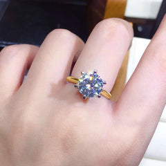 3ct Diamond925 Yellow Gold Moissanite  Round Ring Engagement Wedding
