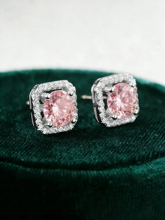 S925 Sterling Silver Moissanite Square Pave Stud Earrings Radiant