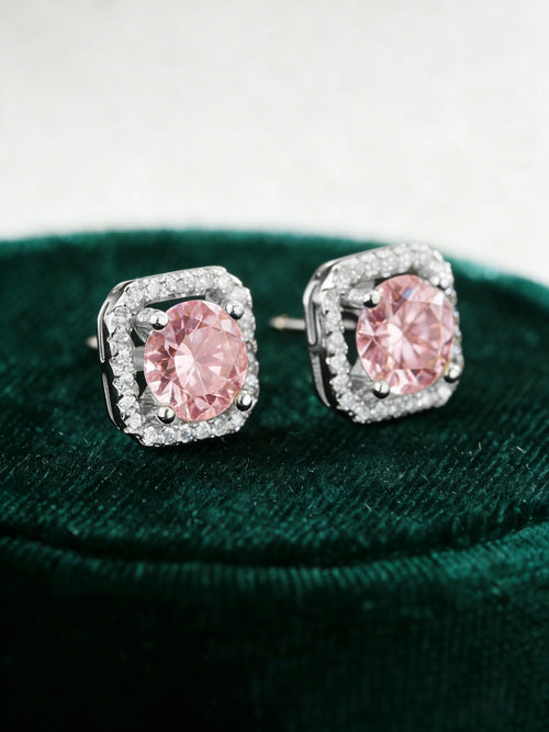 S925 Sterling Silver Moissanite Square Pave Stud Earrings Radiant