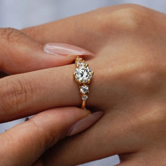 24K real gold ring moissanite women's fashion versatile ring Round cut
