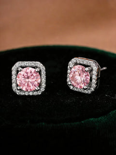 S925 Sterling Silver Moissanite Square Pave Stud Earrings Radiant