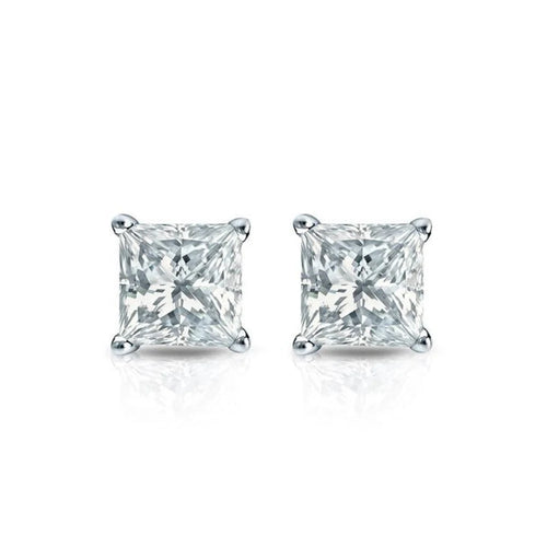 Princess Cut Moissanite VVS D Stud Earrings 925 Sterling Silver