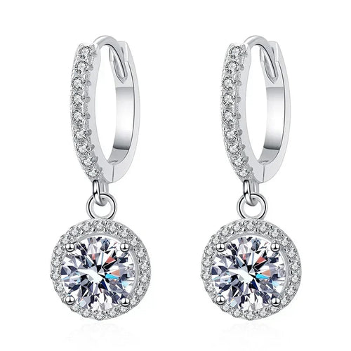 925 Sterling Silver 1 Carat Moissanite Round Earrings for Women Luxury Evening Style