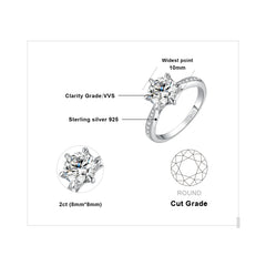 0.5ct 1ct 1.5ct 2ct 3ct Round S925 Sterling Silver Wedding Engagement Ring