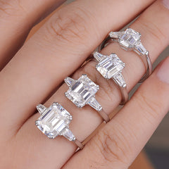 1-4 Carat Emerald Cut Moissanite Rings for Women