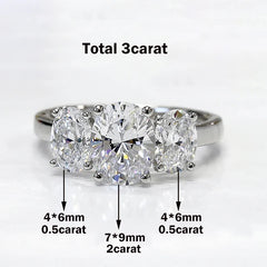 3-Stone Oval Cut Diamond Wedding Ring for Women 925 Silver Fine Jewelry