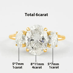 3-Stone Oval Cut Diamond Wedding Ring for Women 925 Silver Fine Jewelry