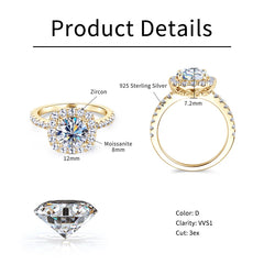2CT D Color Moissanite Ring s925 Sterling Silver Brilliant Diamond Emerald