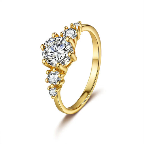 24K real gold ring moissanite women's fashion versatile ring Round cut